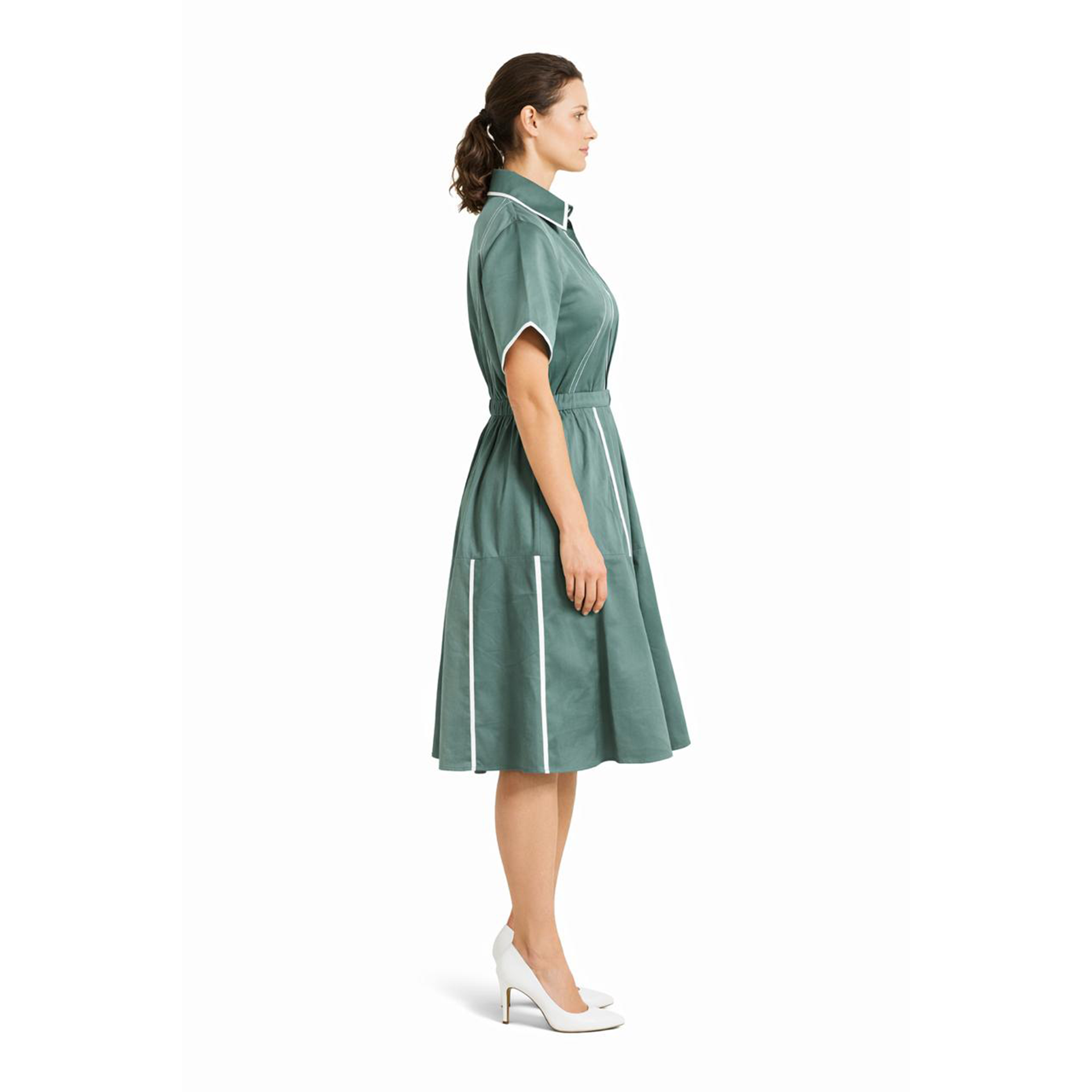 Ariya Threads Women’s Sage Green A-Line Shirt Dress with Contrast Detailing