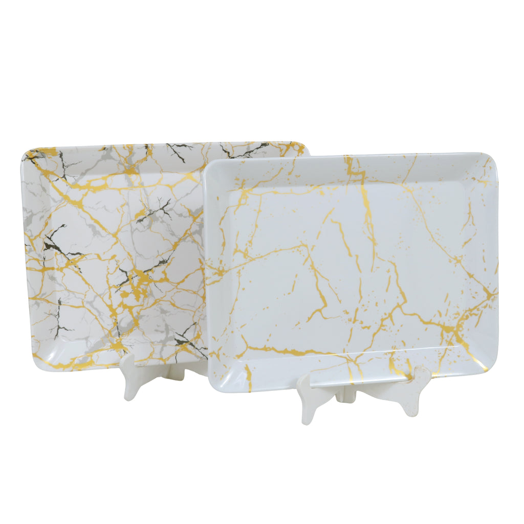 Ariya Gold & White Melamine Tray Set | Pack of 2 | Easy-to-Clean