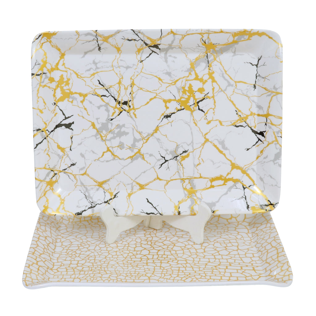 Ariya Gold & White Melamine Tray Set | Pack of 2 | Easy-to-Clean