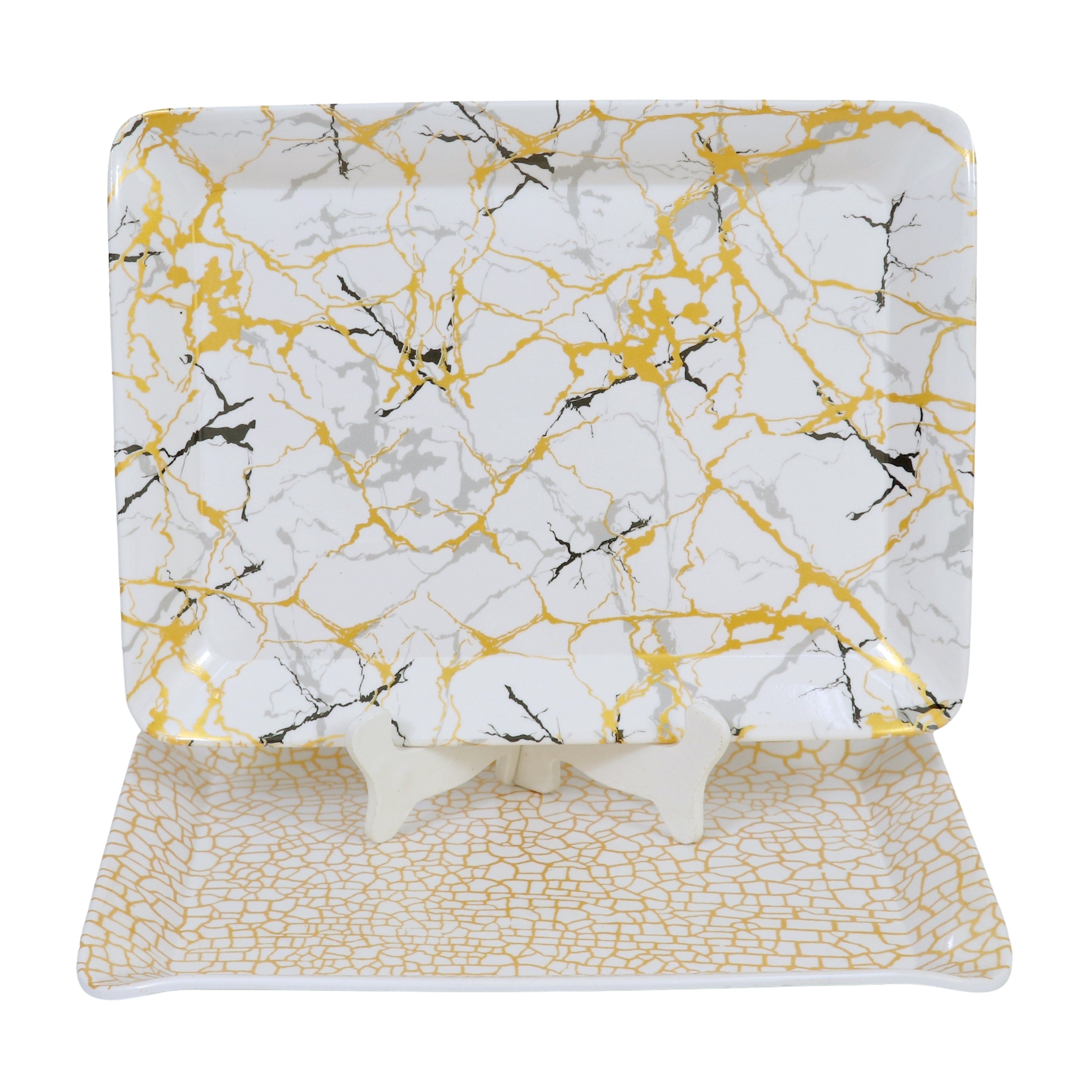 Ariya Gold & White Melamine Tray Set | Pack of 2 | Easy-to-Clean