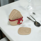 Cotton Coasters Set of 6 - Beige Red Line With Red Flower