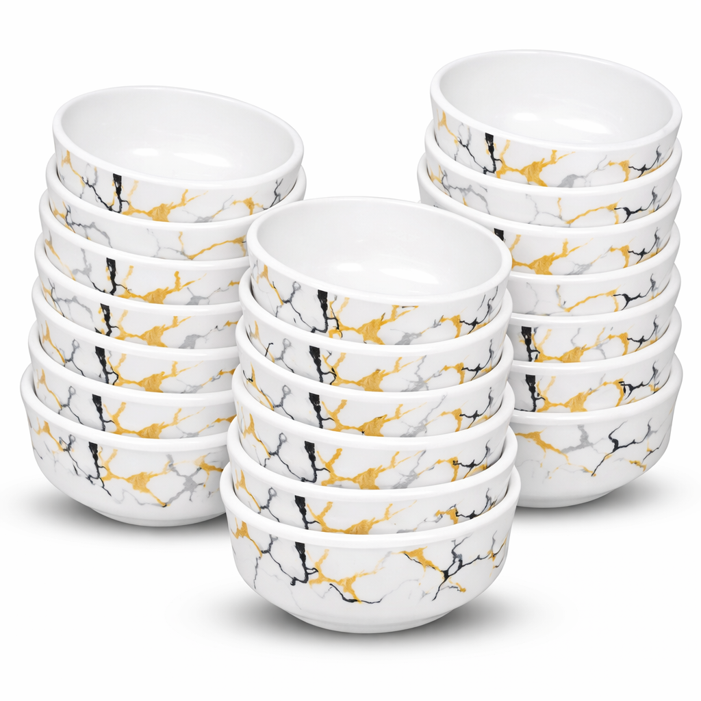 Ariya 4.5" Melamine Soup Bowls Set of 24 | White Gold Black, 350ml | 609