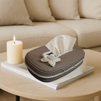 Ariya Tissue Box Cover Beige White Line with Flower Design Elegant Home & Car Use