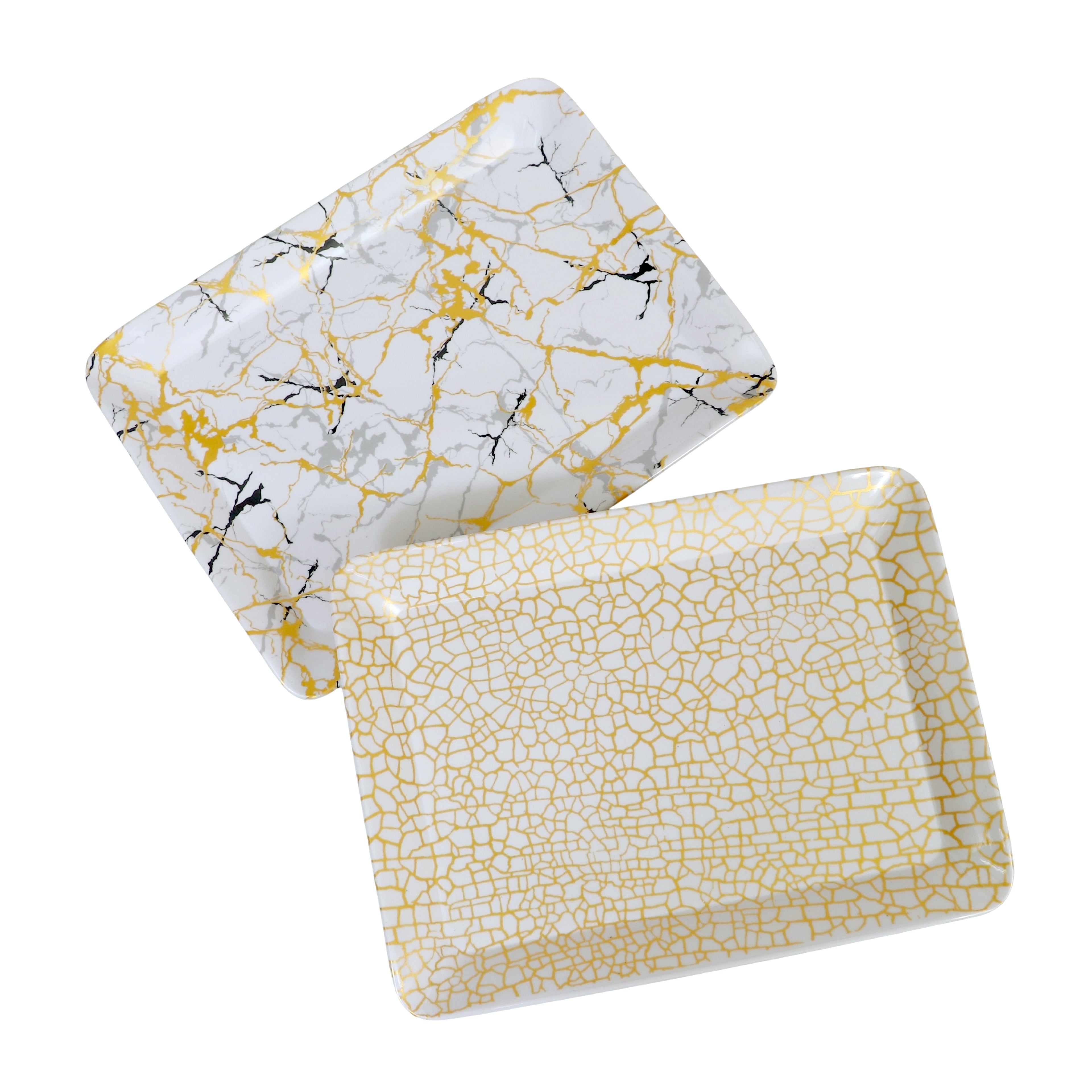 Ariya Gold & White Melamine Tray Set | Pack of 2 | Easy-to-Clean