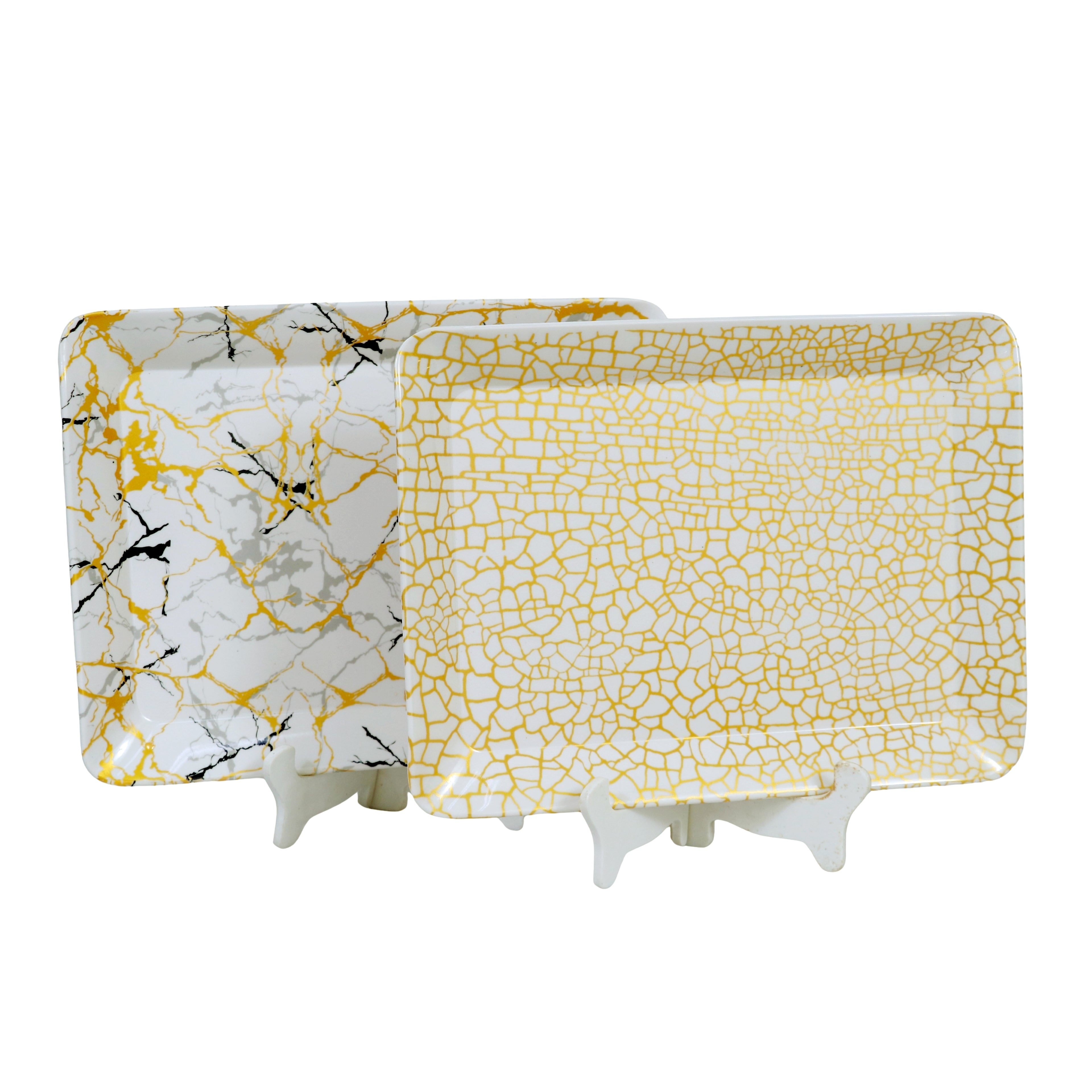 Ariya Gold & White Melamine Tray Set | Pack of 2 | Easy-to-Clean