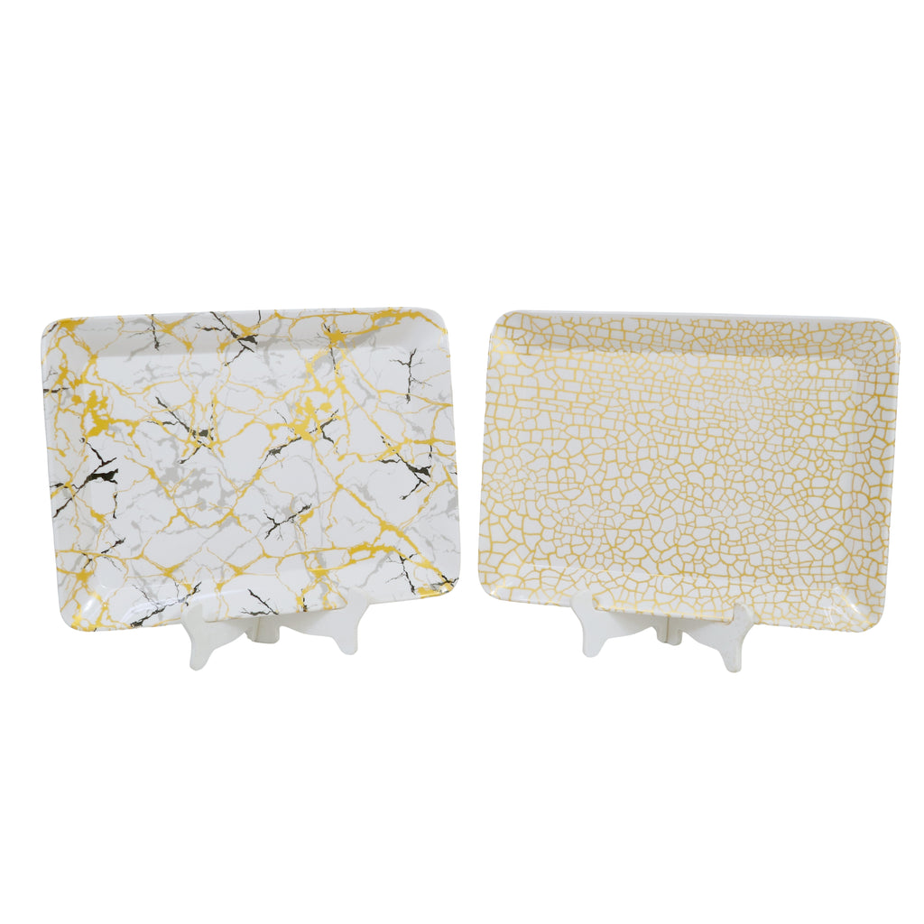 Ariya Gold & White Melamine Tray Set | Pack of 2 | Easy-to-Clean