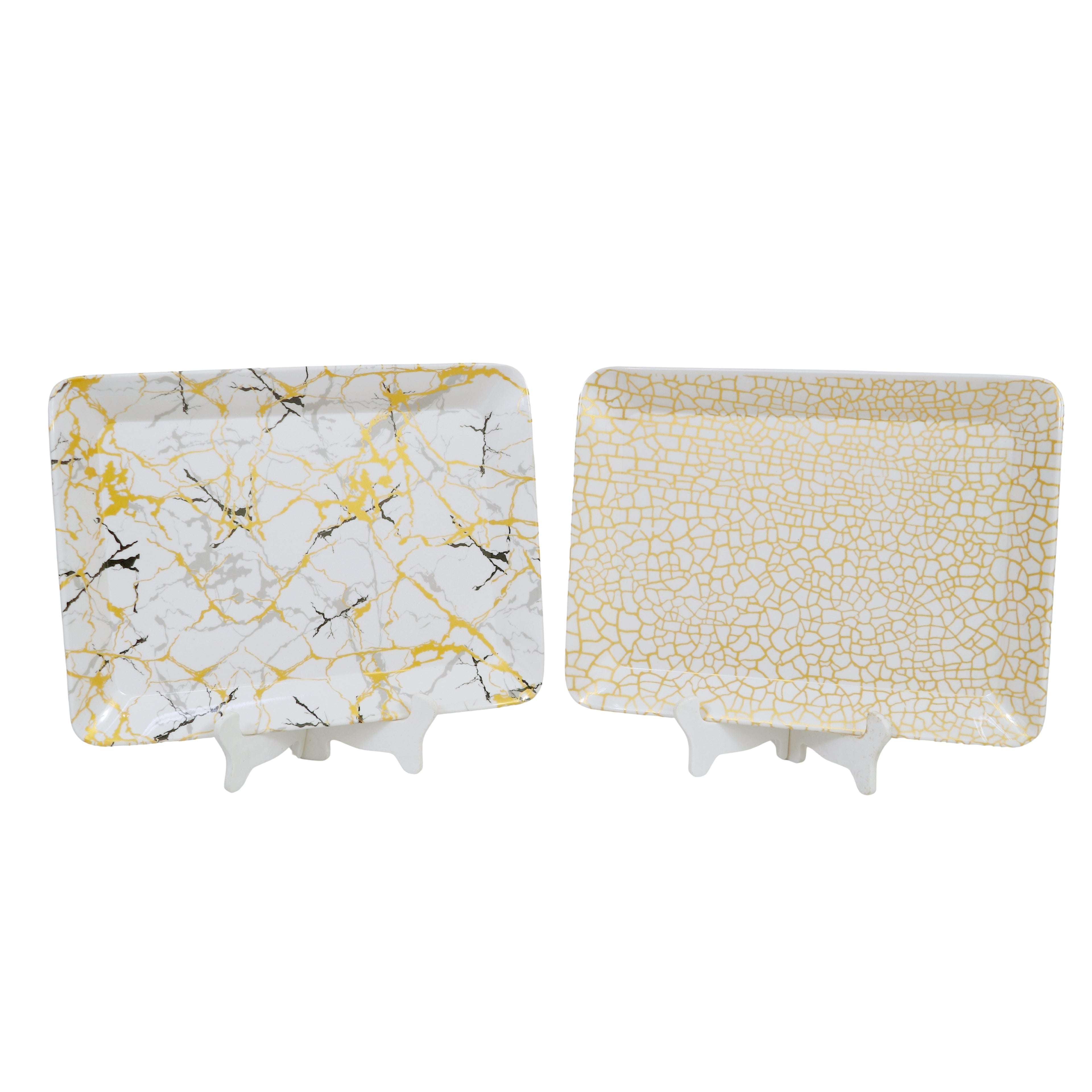 Ariya Gold & White Melamine Tray Set | Pack of 2 | Easy-to-Clean