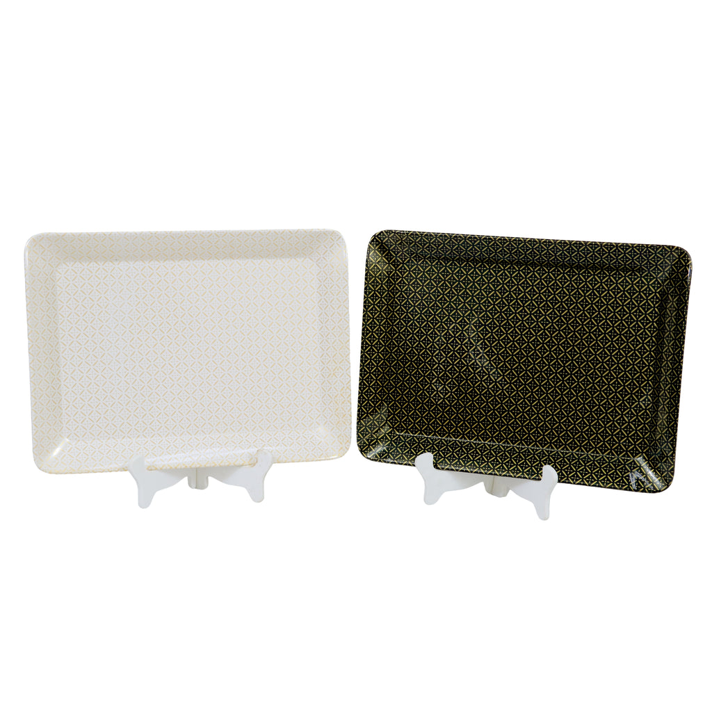 Ariya Black & White Melamine Tray Set | Pack of 2 | Easy-to-Clean