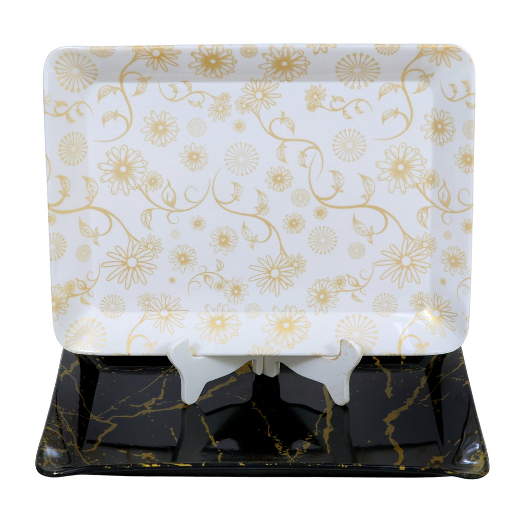 Ariya Black & White Melamine Tray Set | Pack of 2 | Easy-to-Clean