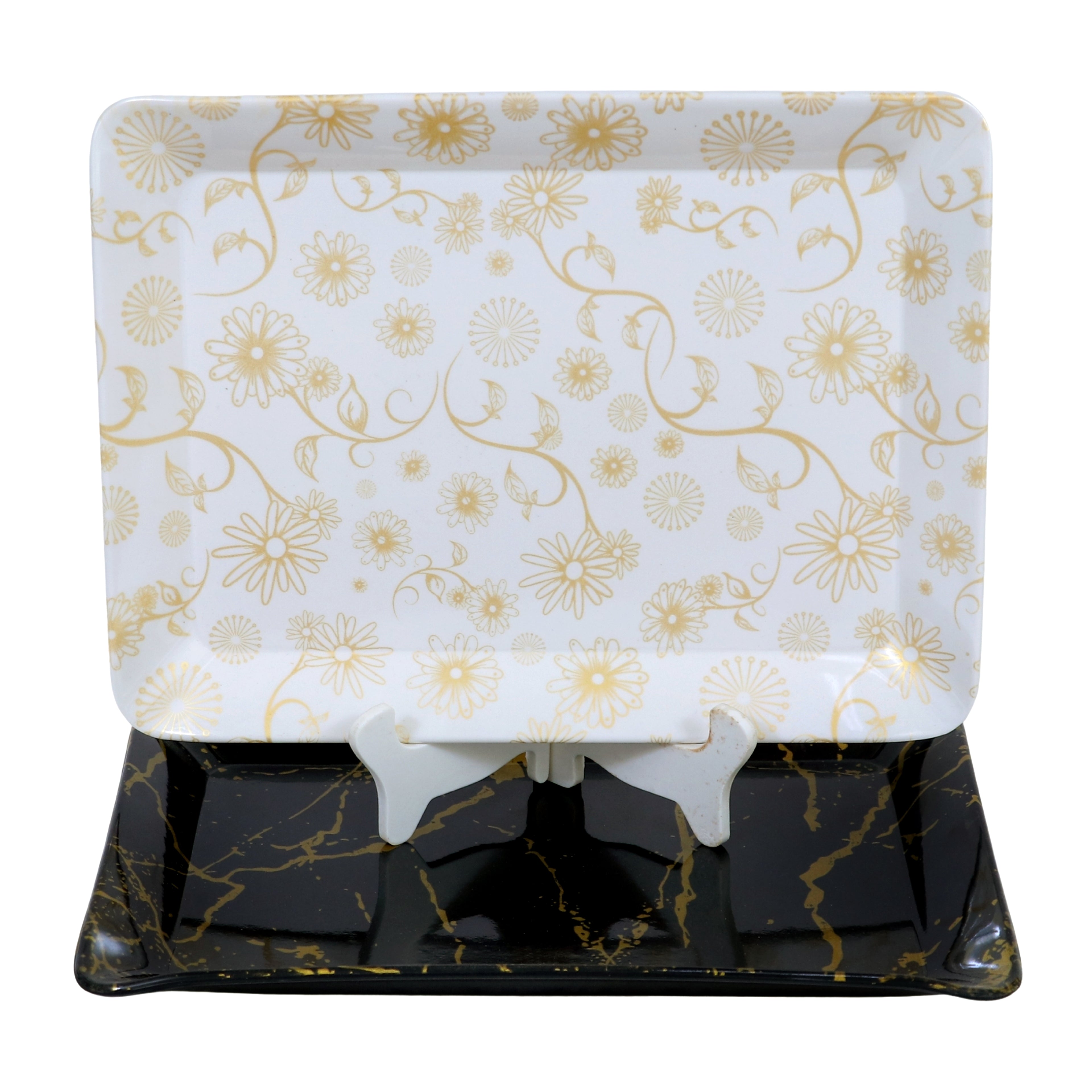 Ariya Black & White Melamine Tray Set | Pack of 2 | Easy-to-Clean