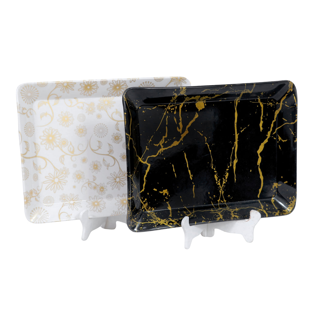 Ariya Black & White Melamine Tray Set | Pack of 2 | Easy-to-Clean