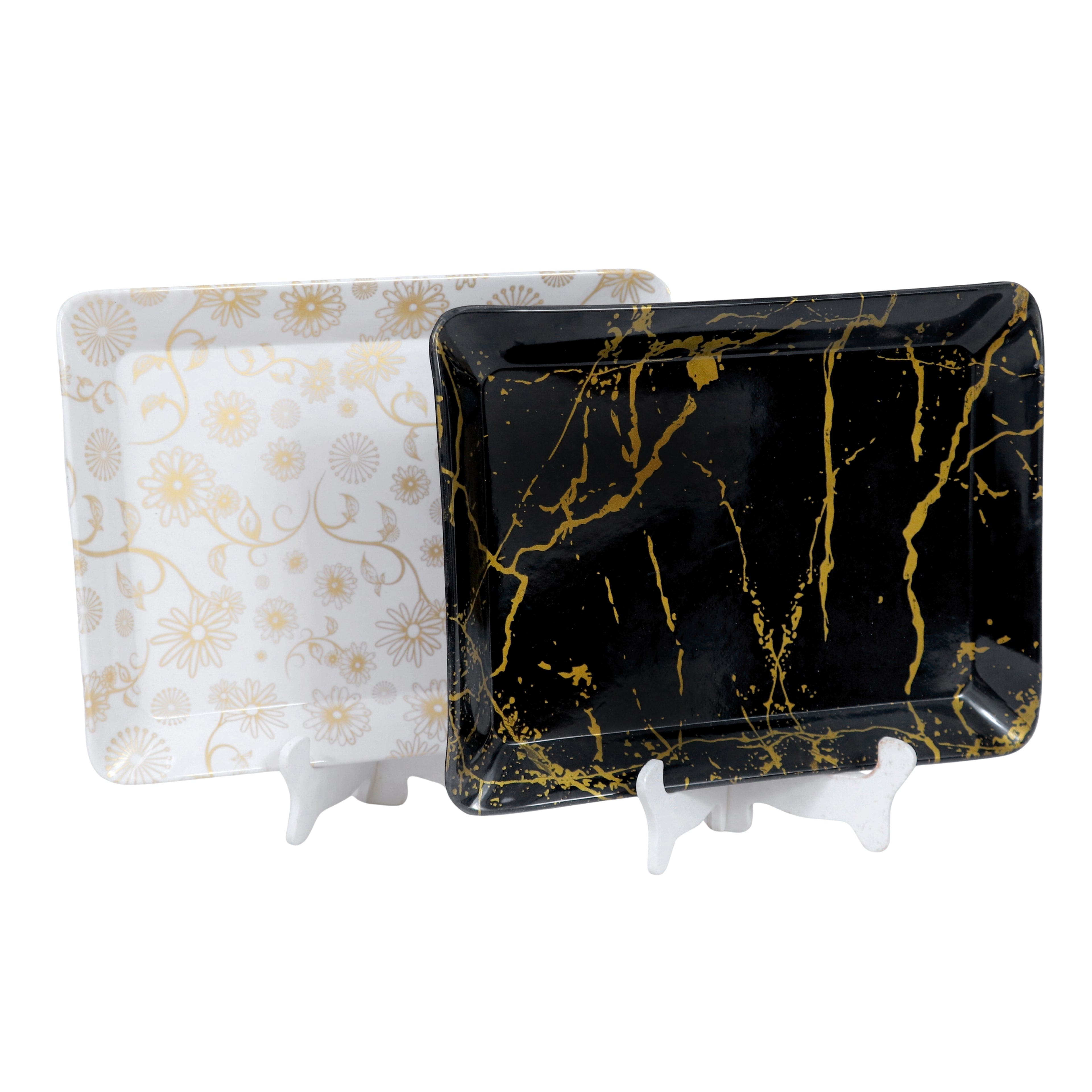 Ariya Black & White Melamine Tray Set | Pack of 2 | Easy-to-Clean