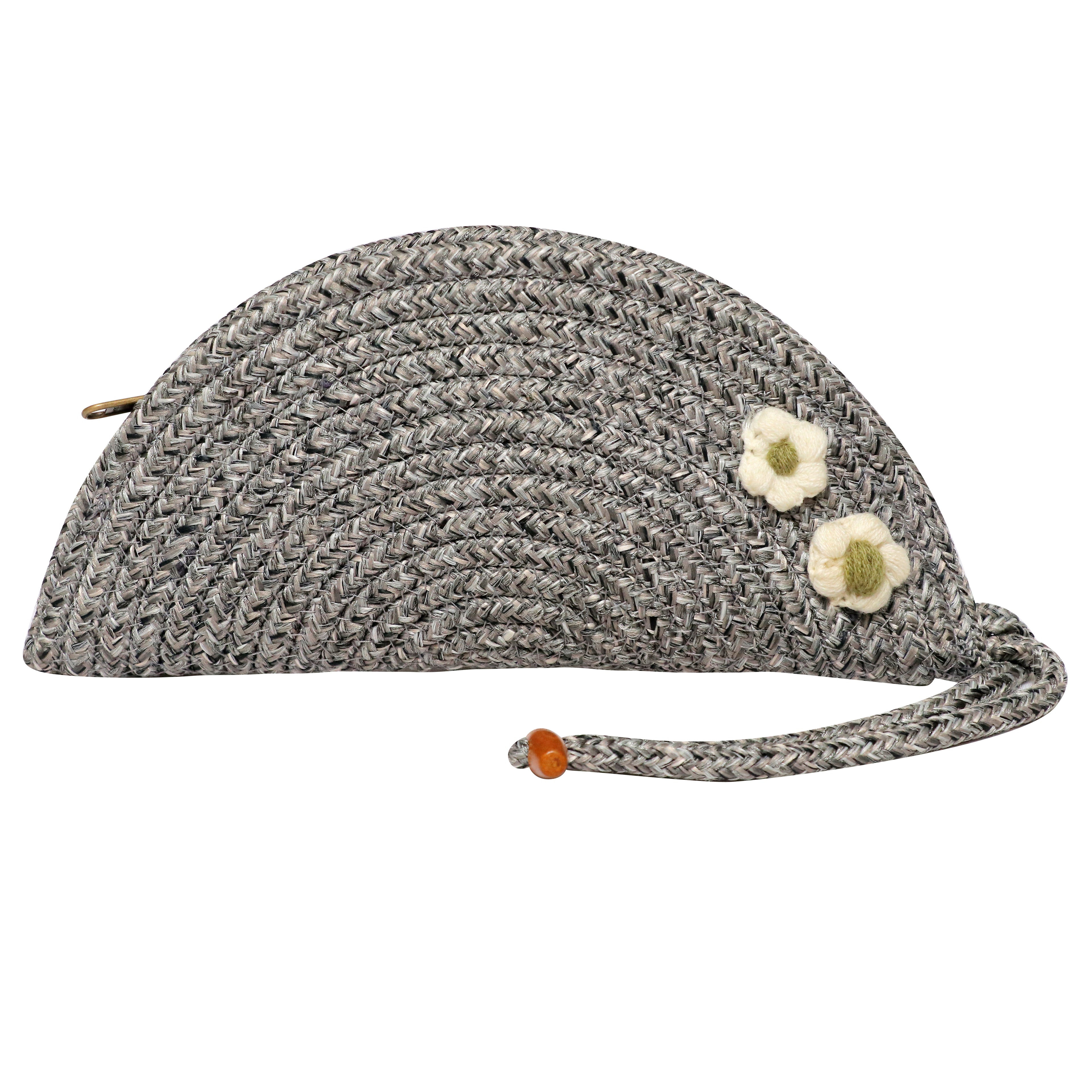 ARIYA Stylish Unique Handmade Light Grey PP & Cotton Blend Clutch Bag with 2 Flower, Perfect for Parties, Weddings & Everyday Outings