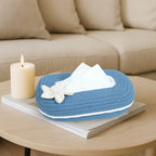 Ariya Blue White Line Tissue Box With White Flower Elegant Durable Holder