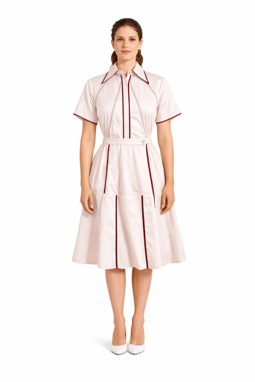 Ariya Threads Soft Blush Cotton Midi Dress with Structured Panel Lines