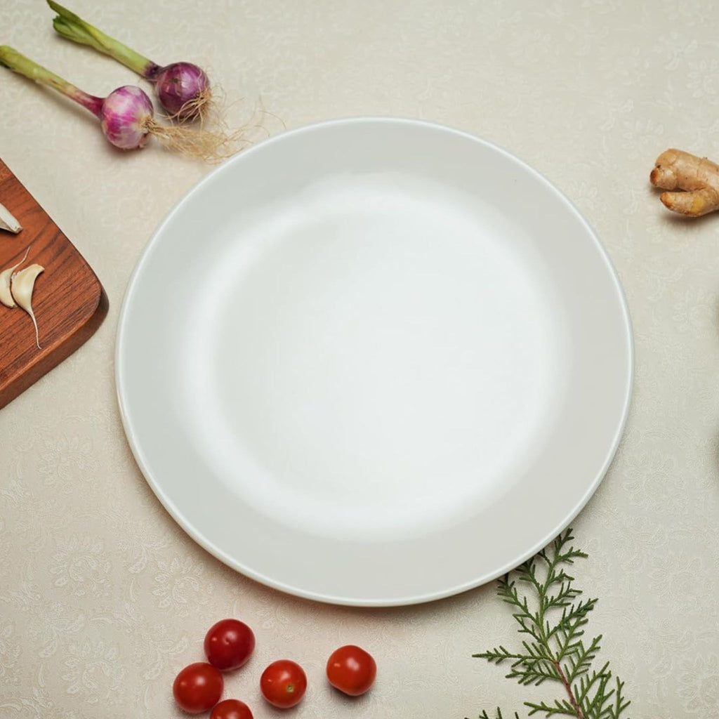 Ariya 10.5 Inch Melamine White Dinner Full Serving Plate Set of 4 Dishwasher Safe