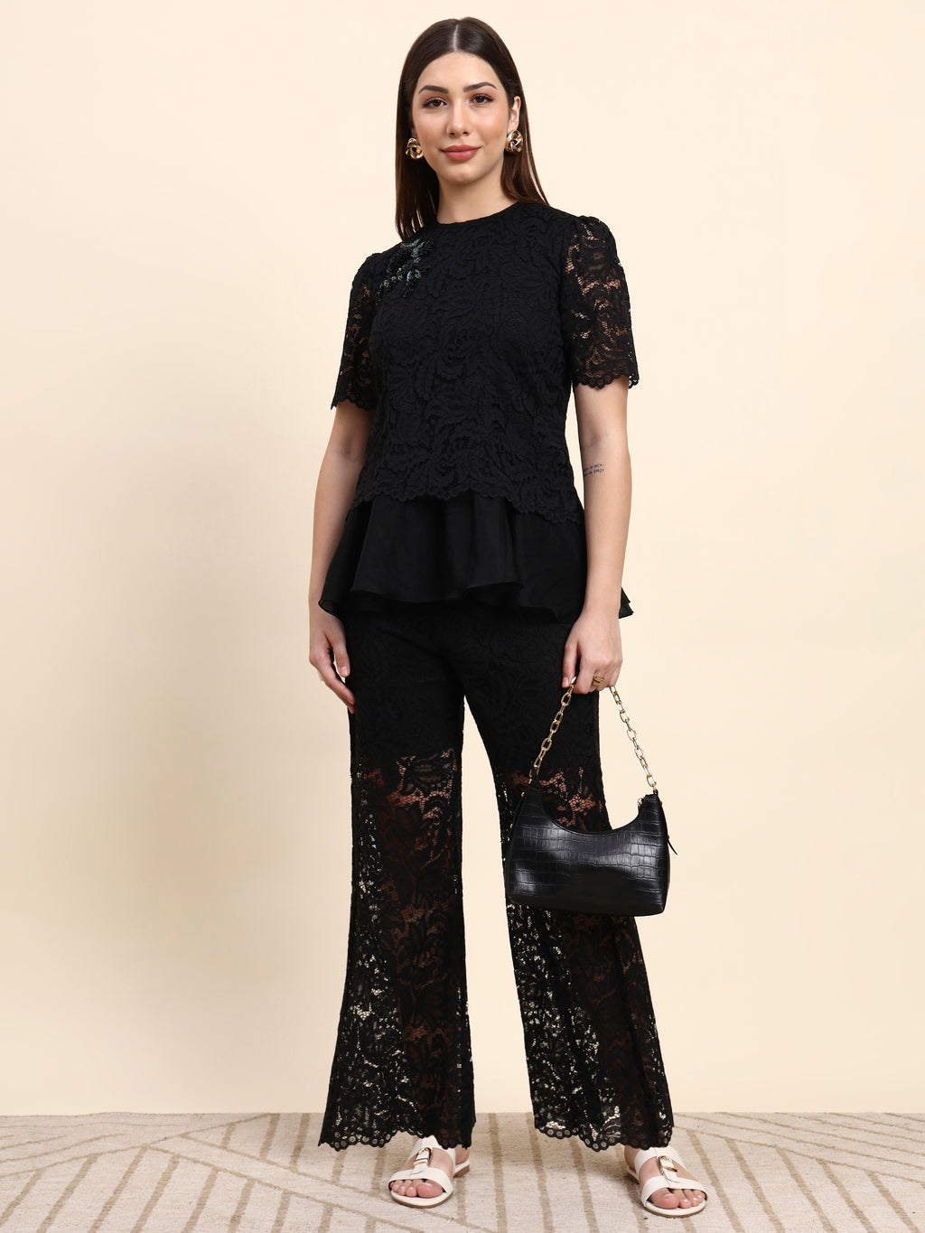 Midnight Bloom Lace Co-ord Set (Black)