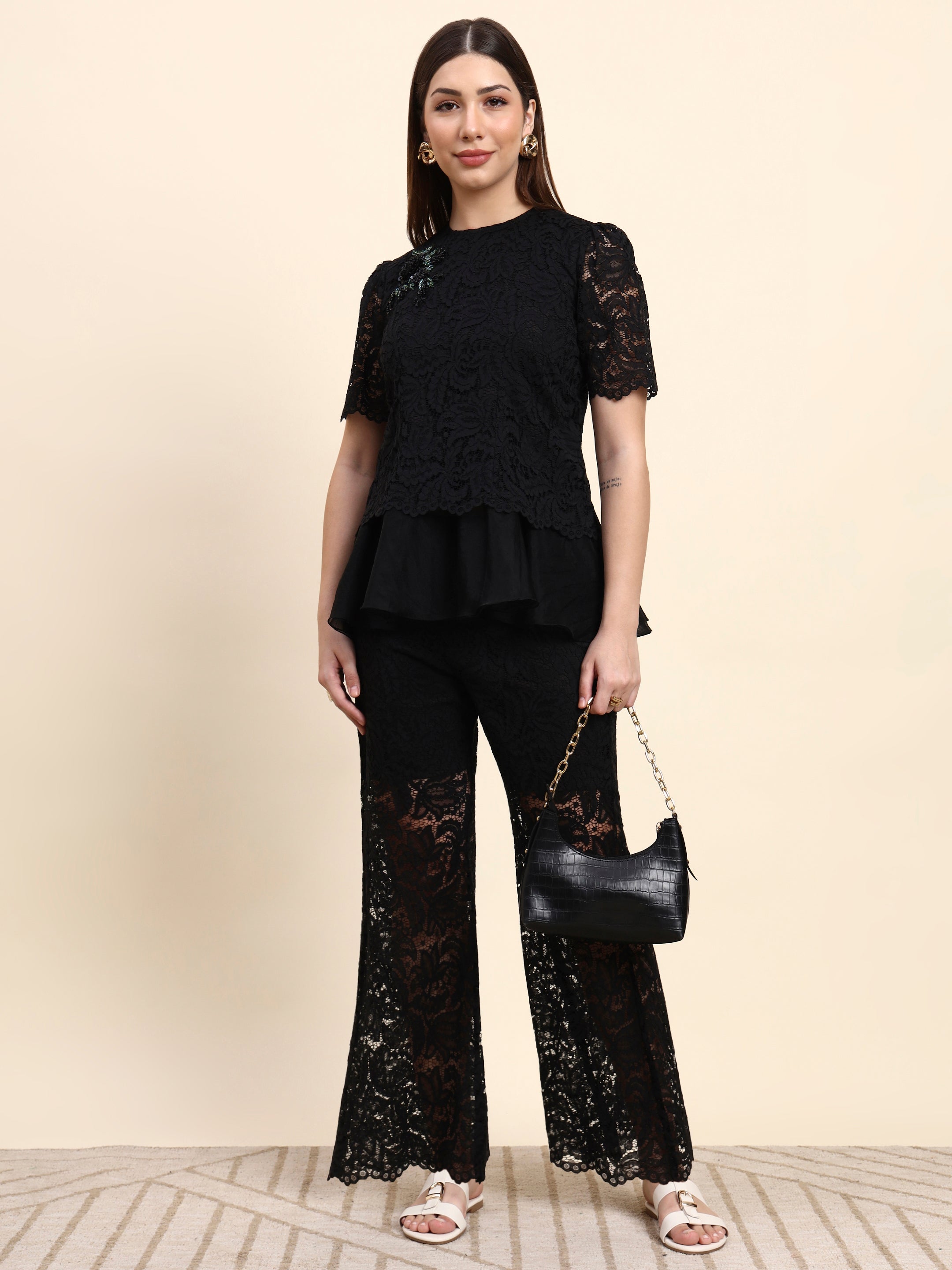 Midnight Bloom Lace Co-ord Set (Black)