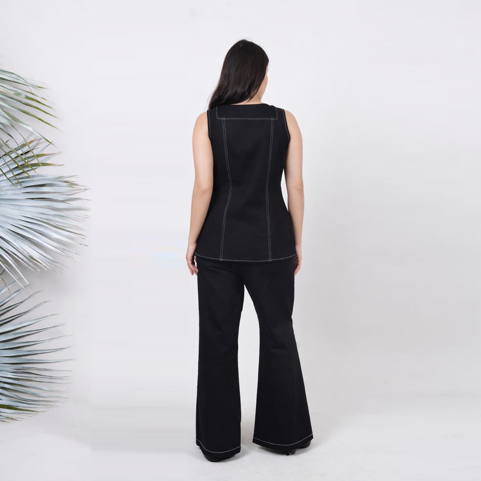 Ariya Threads Women’s Black Denim Sleeveless Vest Co-ord Set with Flared Pants