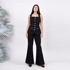 Ariya Threads Women’s Black Denim Sleeveless Vest Co-ord Set with Flared Pants