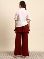 Elegant Pleated Co-ord Set (Blush & Wine)