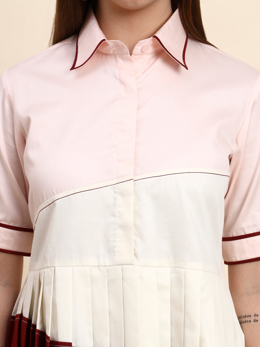 Elegant Pleated Co-ord Set (Blush & Wine)