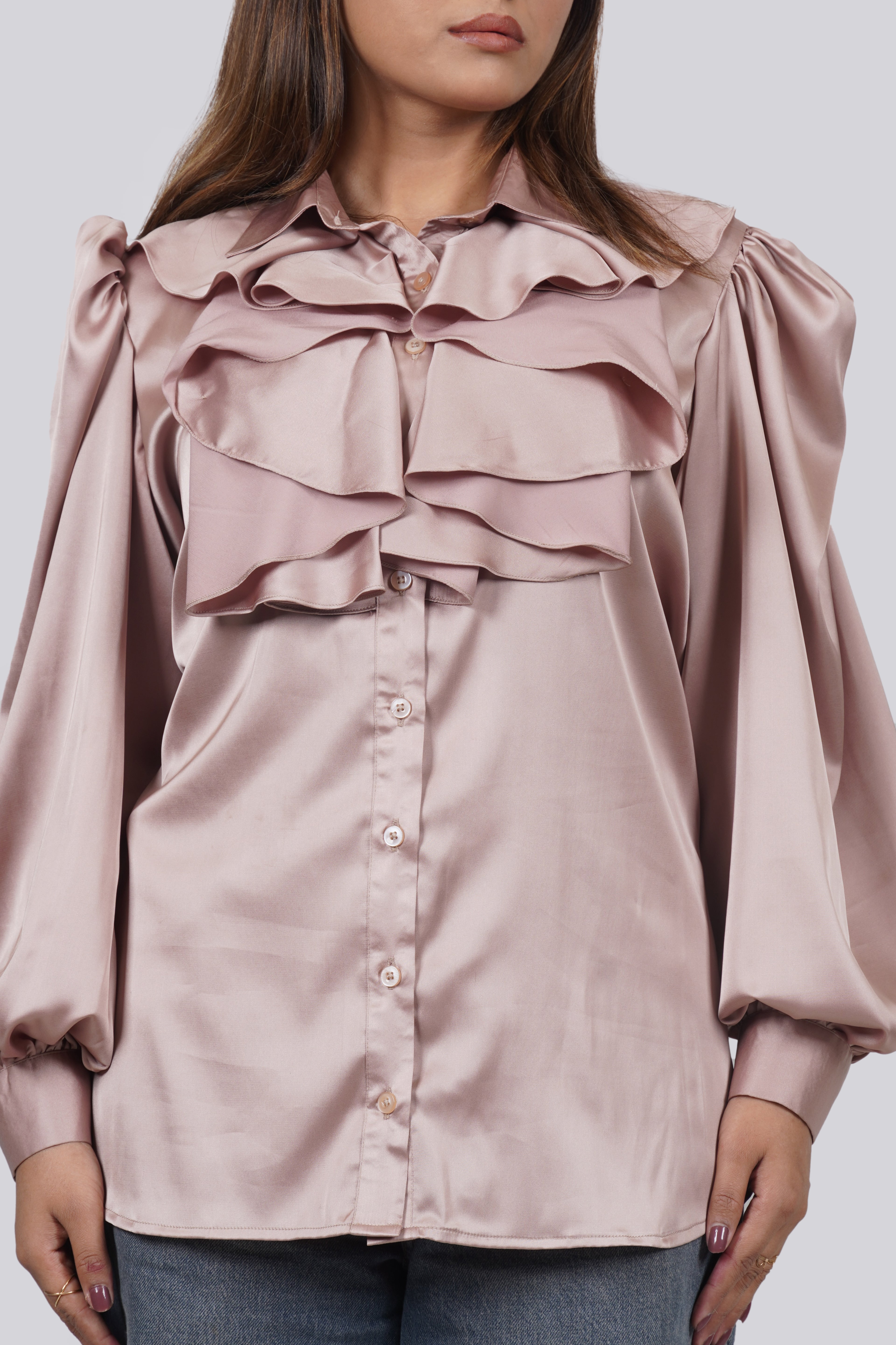 Ariya Threads Ruffle Detail Satin Shirt – Stylish Party & Formal Wear
