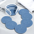Cotton Coasters Set of 6 - Blue 3 White Line