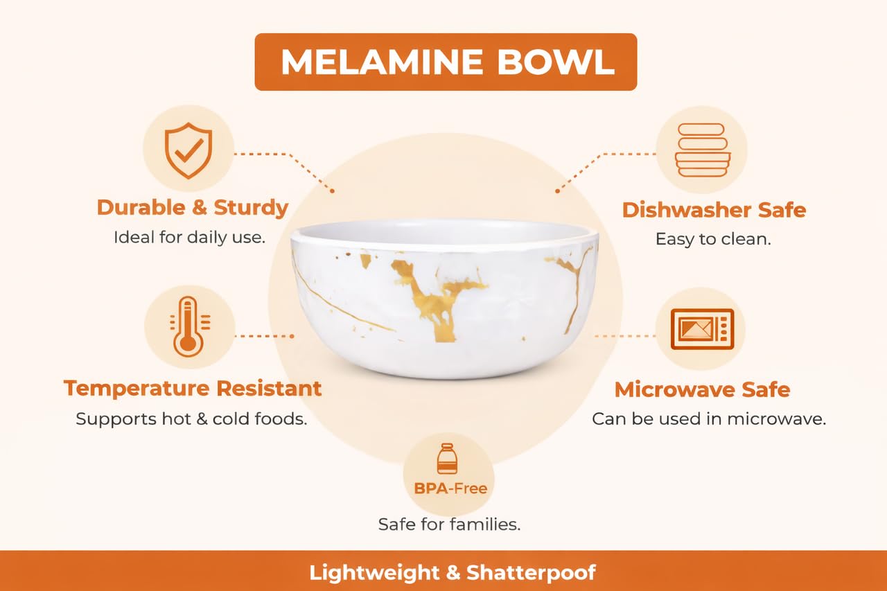 Ariya 4.5" Melamine Soup Bowls Set of 24 | White Gold, 350ml | 609