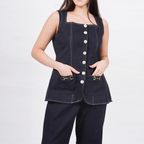 Ariya Threads Women’s Black Denim Sleeveless Vest Co-ord Set with Flared Pants