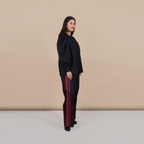Ariya Threads Women’s Black Co-Ord Set with Red Sequin Pocket & Contrast Stripe Pants
