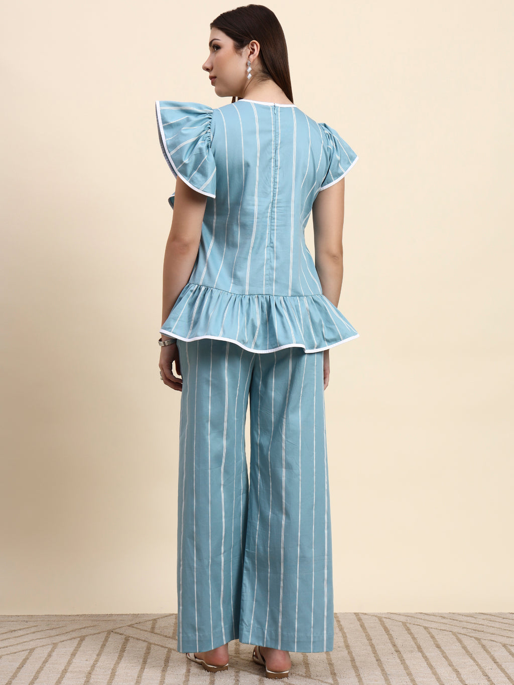 Striped Ruffle Co-ord Set (Powder Blue)