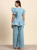 Striped Ruffle Co-ord Set (Powder Blue)