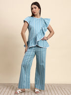 Striped Ruffle Co-ord Set (Powder Blue)