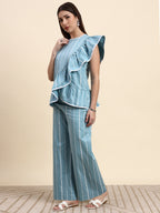 Striped Ruffle Co-ord Set (Powder Blue)