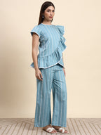 Striped Ruffle Co-ord Set (Powder Blue)