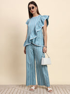 Striped Ruffle Co-ord Set (Powder Blue)