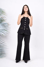 Ariya Threads Women’s Black Denim Sleeveless Vest Co-ord Set with Flared Pants
