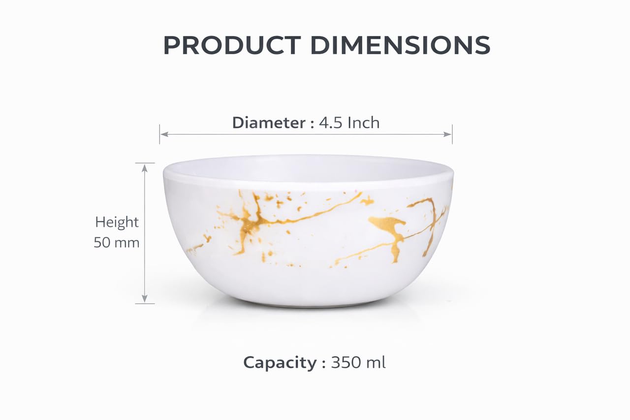 Ariya 4.5" Melamine Soup Bowls Set of 24 | White Gold Black, 350ml | 608