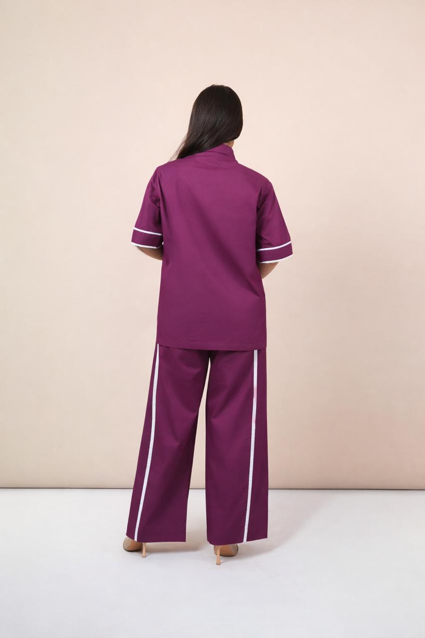 Ariya Threads Women’s Statement Co-Ord Set with Handcrafted Crochet Patch – Wine