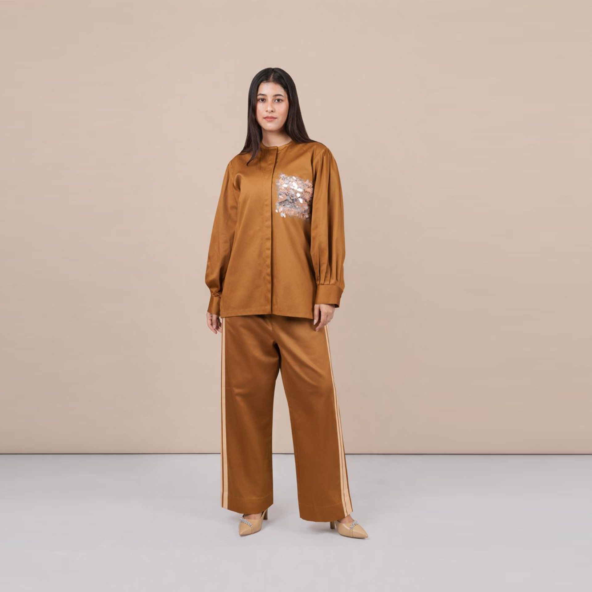 Ariya Threads Women’s Solid Co-Ord Set with Sequin Pocket Detail | Top & Pants Set