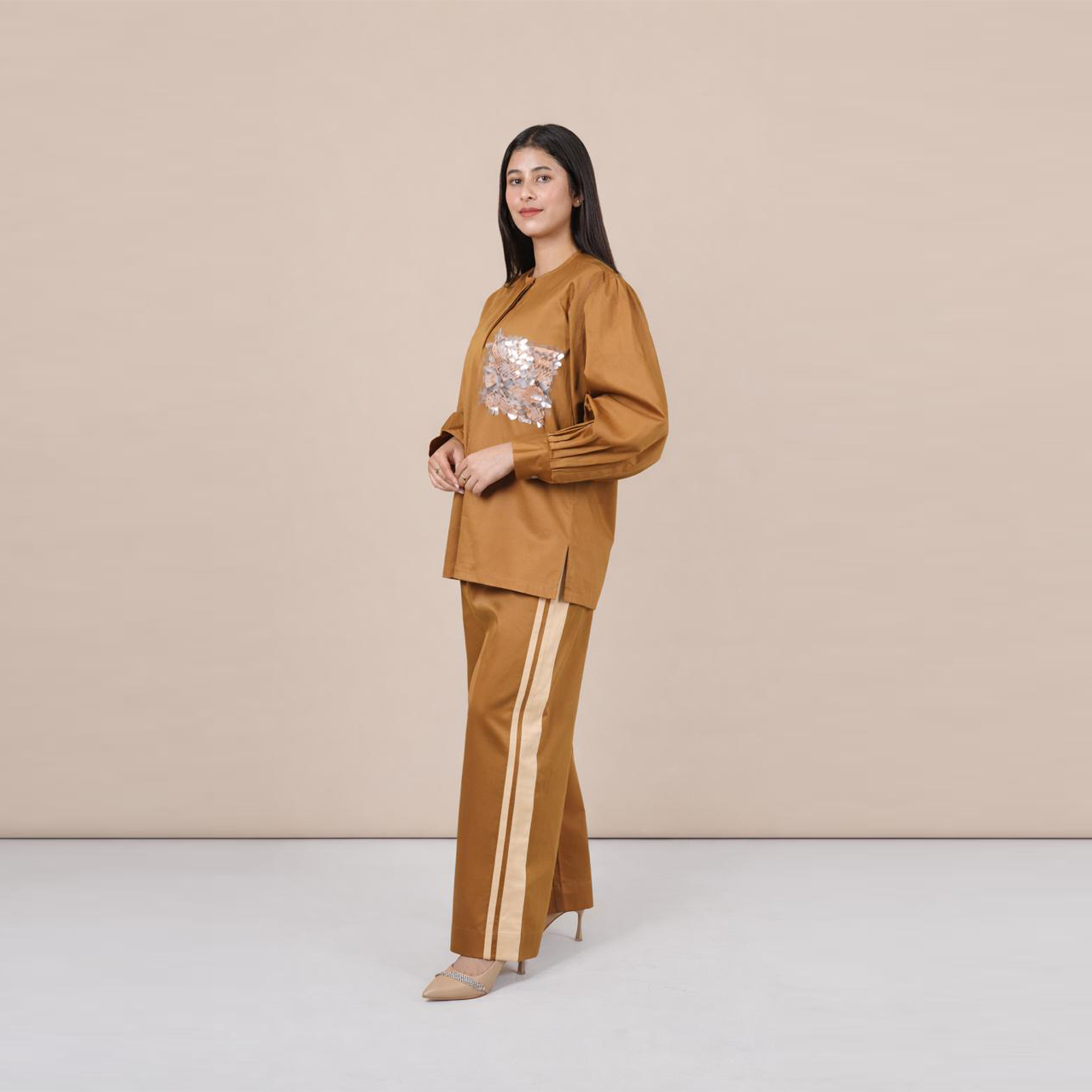 Ariya Threads Women’s Solid Co-Ord Set with Sequin Pocket Detail | Top & Pants Set