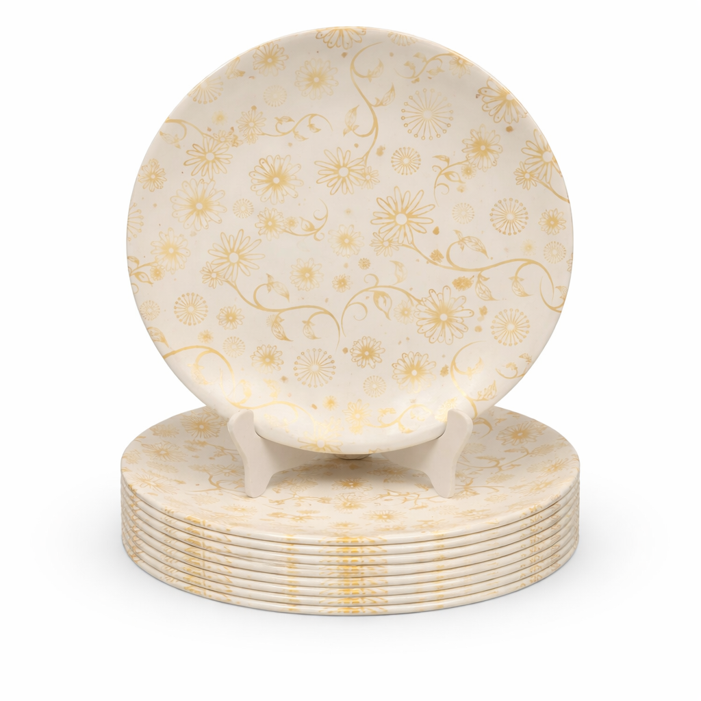 Ariya 10.5" Melamine Dinner Plates Set of 12 – Classic Gold Fusion