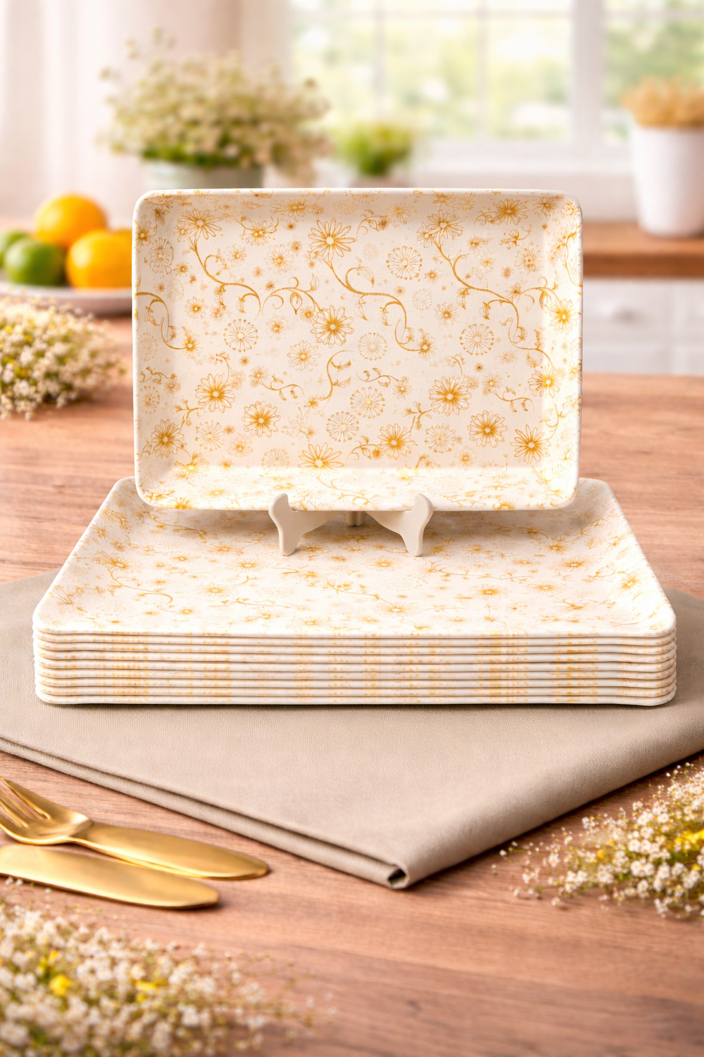Ariya Melamine Serving Tray Set of 6 – Golden Bloom | 604