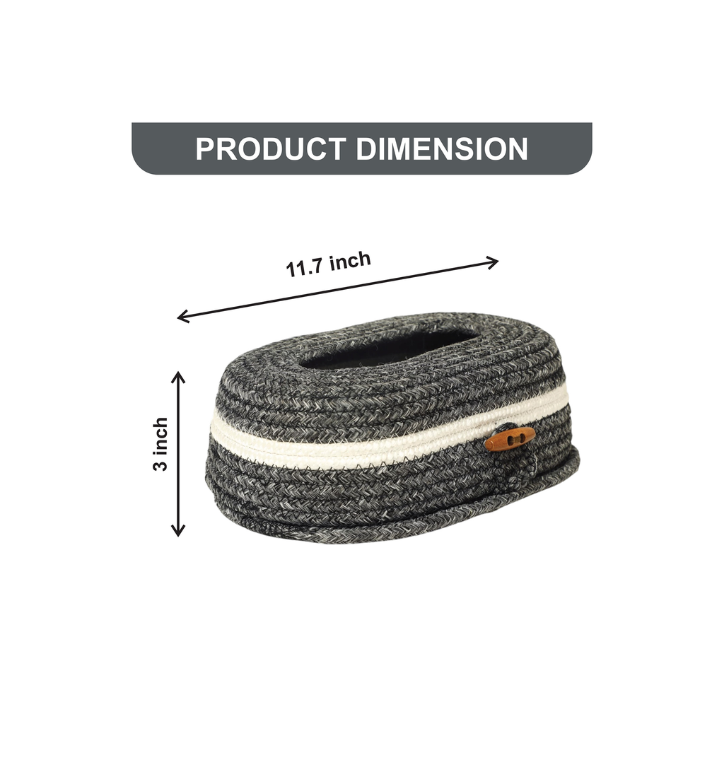 Cotton Tissue Box Holder - Grey Wooden Button