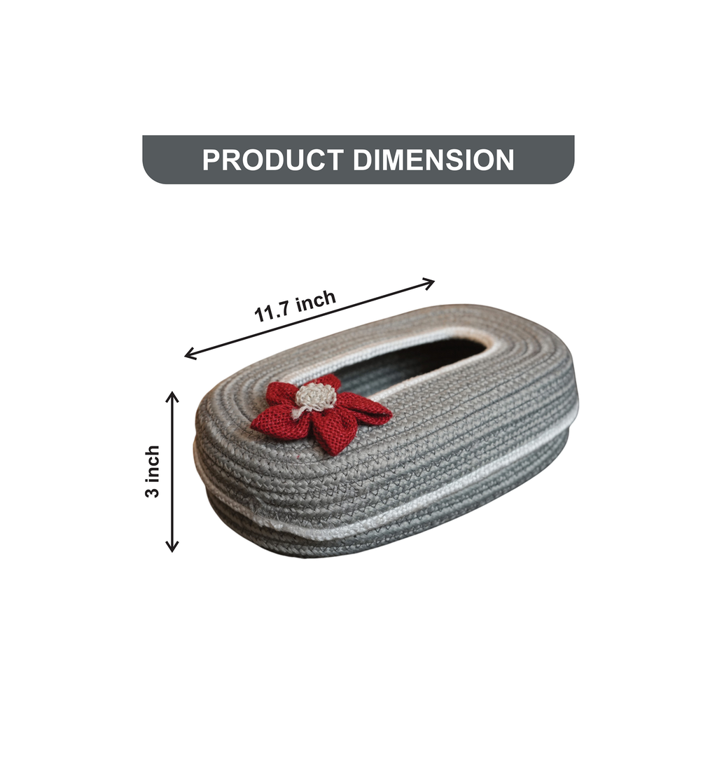 Ariya Cotton Tissue Box Holder – Grey - White Line