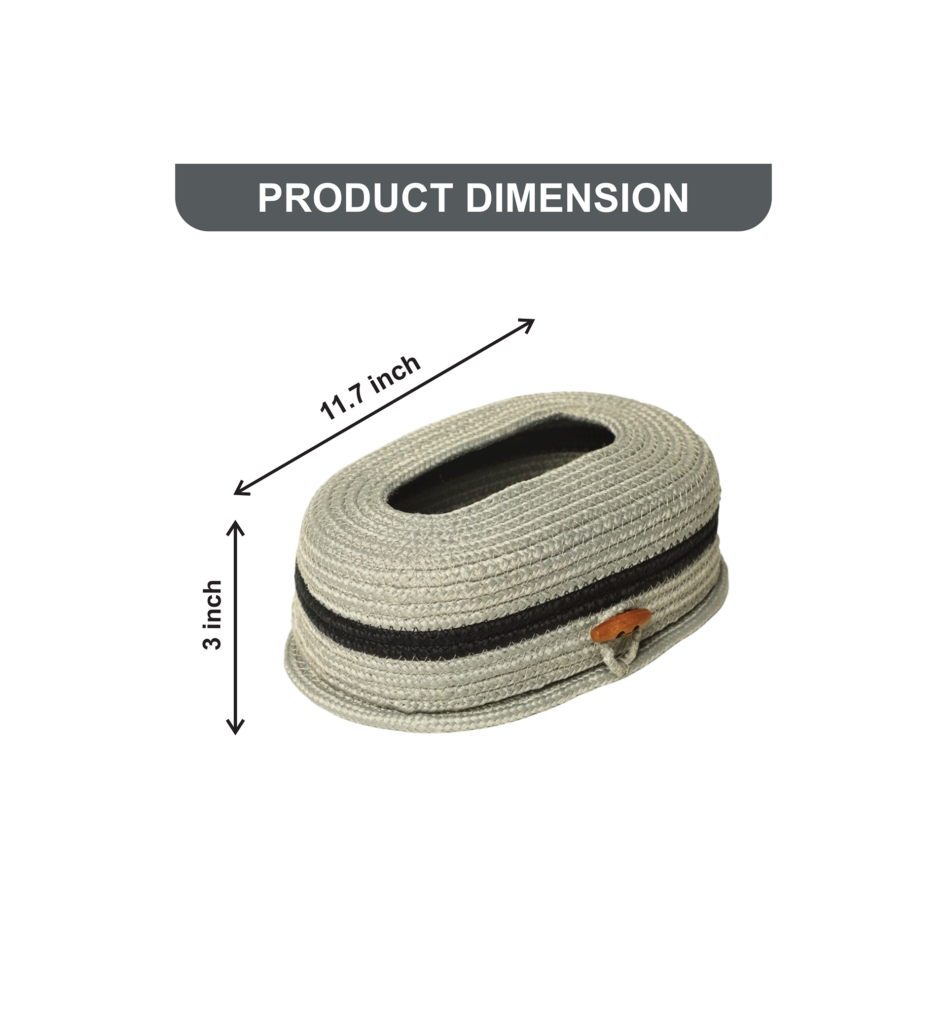 Cotton Tissue Box Holder - Light Grey Wooden Button