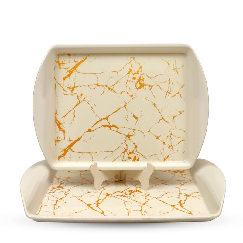 Ariya Melamine Rectangular Tray Set of 2 – Golden Veins