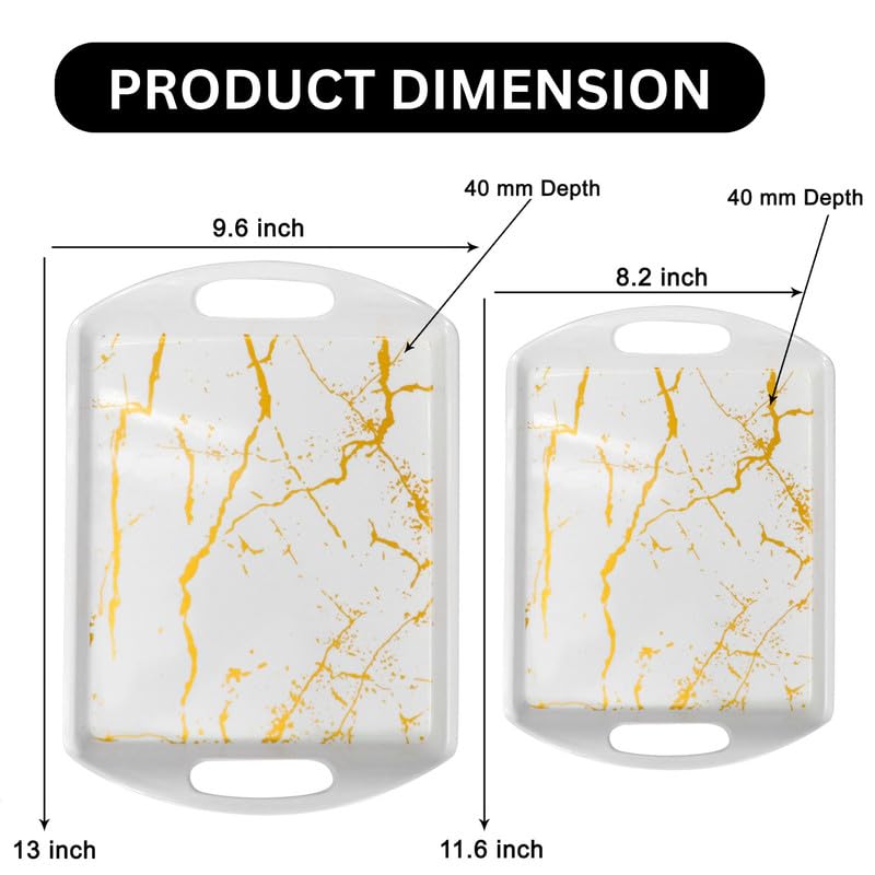 Ariya Melamine Rectangular Tray Set of 2 – Golden Veins