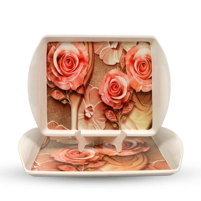 Ariya Melamine Rectangular Tray Set of 2 – Blush Petals
